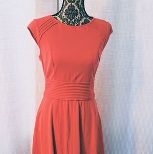 Eliza J Pleated Coral Pink Fit and Flare Dress